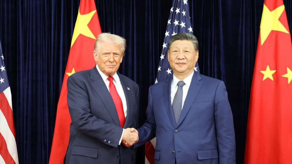 Chinese President Xi Jinping (R) shakes hands with U.S. President Donald Trump in Busan, the Republic of Korea, October 30, 2025. /Xinhua